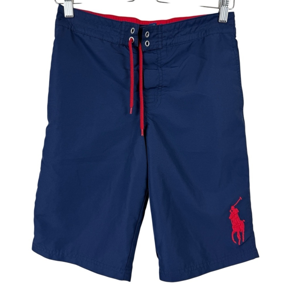 Polo Ralph Lauren Boys Navy Blue Drawstring Swim Trunks Board Shorts Sz L 14-16